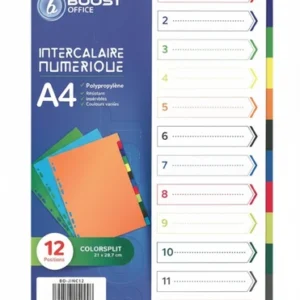 Jeux de 12 Intercalaires couleurs en plastique BOOST OFFICE