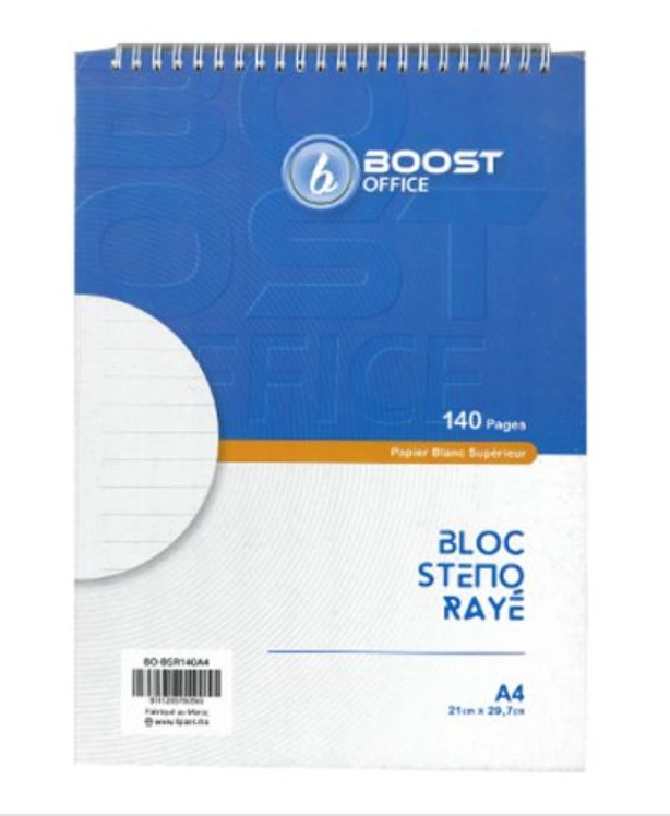 Bloc note Sténo rayé spirale grand format A4 140P BOOST