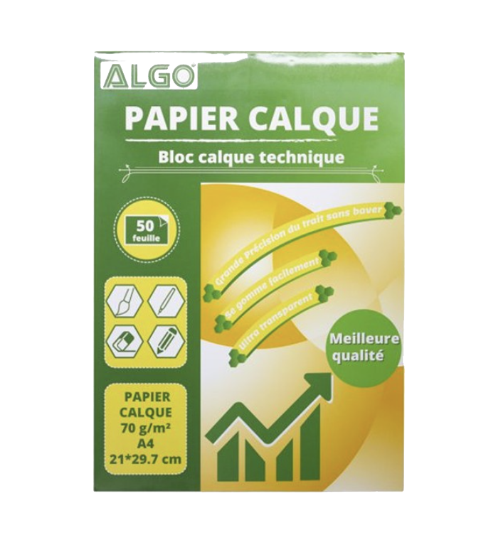 BLOC PAPIER CALQUE 70G A4 50 FEUILLES algo