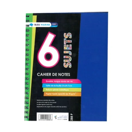 CAHIER DE NOTES 6 SUJETS 288 PAGE 16X22cm