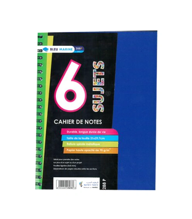CAHIER DE NOTES 6 SUJETS 288 PAGE 16X22cm