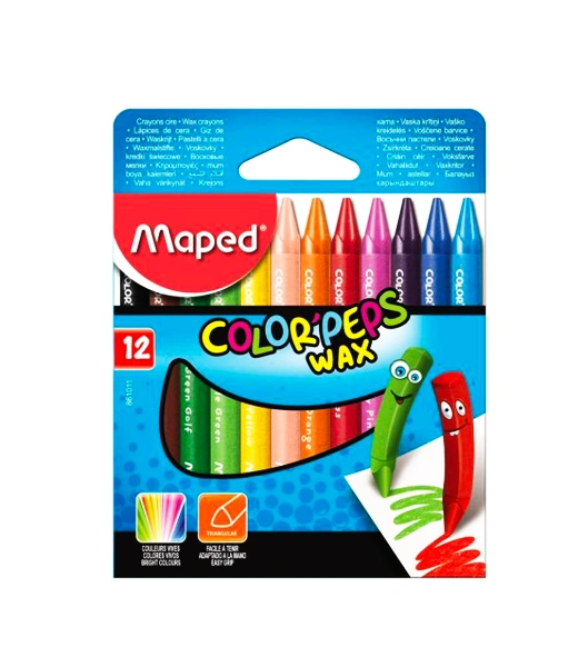 COLOR PEPS WAX MAPED 12 CRAYONS CIRE petit FORMAT